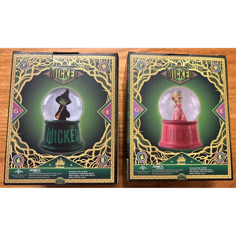 Wicked GLINDA & ELPHABA Mini Snow Globes (Lot Of 2) New In Unopened Boxes